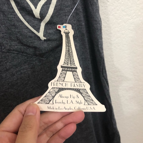 FRENCH PASTRY Gray T-Shirt Thin Soft Lightweight Heart Pocket NWT - Picture 10 of 11